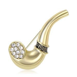 Creative Pipe Shape Alloy Brooch For Women Men Gold Silver Plated Rhinestone Enamel Suit Coat Pin Fashion Jewelry Gift