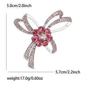Broche fleur à nœud en strass roses avec base en alliage argenté pour femmes élégantes