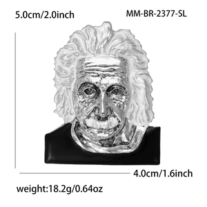Silver embossed Albert Einstein brooch with crystal accents in 5.0cm x 4.0cm size
