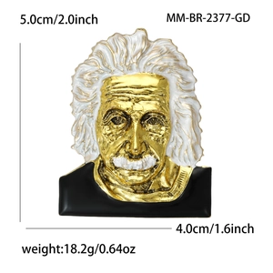 Retro Albert Einstein enamel brooch in zinc alloy with white hair and gold plating