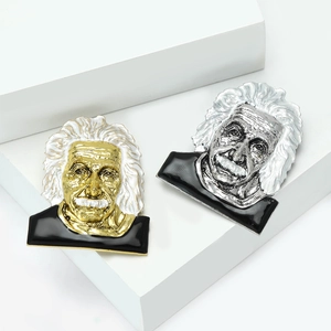 Artistic Albert Einstein portrait brooch pin in gold and silver finish alloy