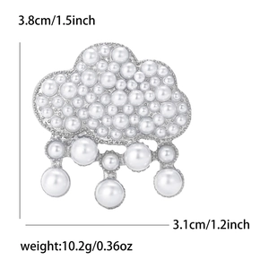 Élégante broche nuage en perles avec gouttes de pluie pour costumes et manteaux