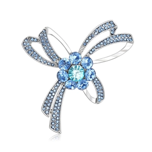 Broche nœud élégante en alliage argenté avec strass bleu ciel et centre floral dégradé