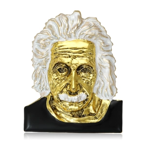 Vintage Alloy Enamel Albert Einstein Portrait Brooch Scientist Figure Lapel Pin Creative Personality Clothes Badge Jewelry Decor