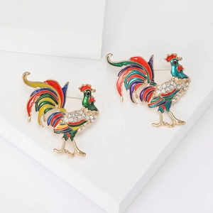 Spilla da Donna alla Moda in Smalto Colorato a Forma di Gallo Lega Strass Animali Spille per Abito Accessori Gioielli Creativi