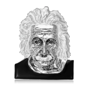 Vintage Einstein enamel brooch in silver metal finish for suits and coats