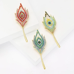 Spilla a Forma di Piuma di Pavone in Lega Vintage per Donna con Strass Intarsiati Spilla per Abito alla Moda Accessori per Abbigliamento da Festa