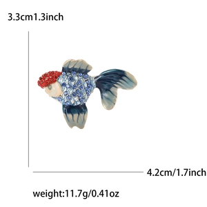 Exquisite cartoon goldfish brooch pin with blue rhinestones and gradient enamel details