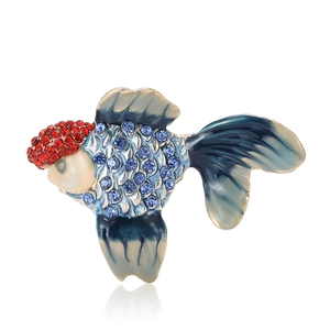 Creative cute cartoon fish alloy brooch with red and blue rhinestones for suits