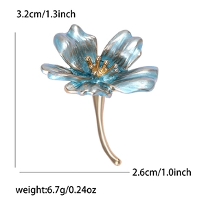Elegante spilla a fiore in smalto blu con stame dorato e base in lega per moda donna