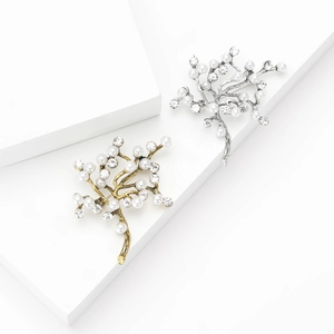Broche Arbre à Künstliche Perles Élégante en Alliage avec Strass Branche d'Arbre à Souhaits pour Femmes Mariage Banquet Bijoux Accessoire