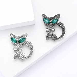 Broche Chat en Alliage et Strass pour Femmes Broche Vintage Luxueuse en Forme d'Animal avec Yeux en Cristal Vert Émeraude