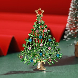 Christmas Tree Brooch For Women Alloy Enamel Colorful Rhinestone Hollow Design Gold Plated Festive Party Jewelry Gift