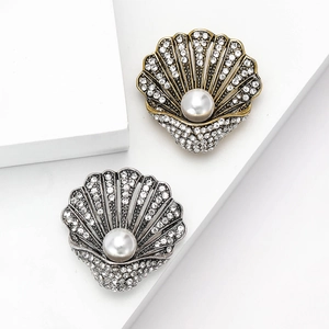 Spilla a Conchiglia in Lega Vintage da Donna con Strass e Perla Artificial Sintetica Spilla per Cappotto e Abito Gioielli Regalo