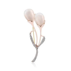 Broche Tulipe en Alliage de Mode Strass Pierre Œil-de-chat Or Rose Corsage pour Femmes Mariage Fête Bijoux de Vêtements Épingle