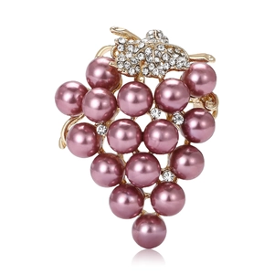 Broche Élégante en Alliage Forme de Raisin avec Künstliche Perles d'Imitation Violettes pour Femme Mode Strass Fruit Épingle Bijoux de Banquet