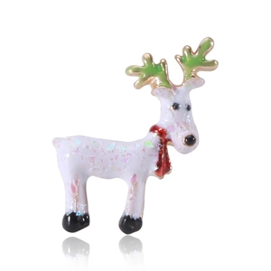 Cute Alloy Drip Oil Reindeer Brooch Christmas Festive White Deer Pin With Colorful Glitter Rhinestone For Women Clothing Accessory