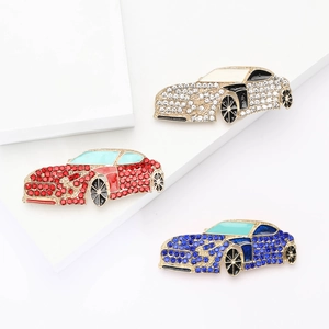 Luxury Alloy Rhinestone Sportscar Brooch For Men Suit Coat Personality Car Shape Jewelry Pin Gold Silver Blue Red