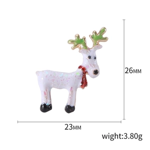 Glittery Christmas reindeer brooch with red scarf and green antlers, 23mm small pin