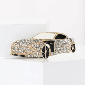Sparkling crystal rhinestone sports car brooch in gold-plated alloy for men suit