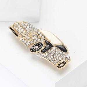 Fashionable car brooch with gold alloy and crystal rhinestones for men suits