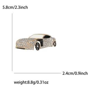 Fashionable alloy car brooch with sparkling rhinestones and black enamel detailing
