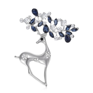 Squisita spilla a forma di renna in lega d'argento con cristalli blu e pietre di zirconia