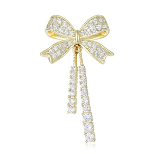 Spilla Mini Fiocco in Rame Con Zirconia Incastonata e Nappina per Camicia da Donna Fibbia Anti-Esposizione Accessori Gioielli