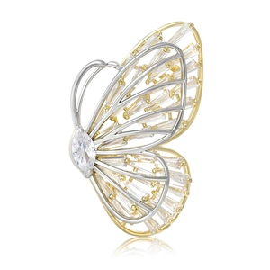 Elegant Copper Zirconia Double Layer Hollow Butterfly Brooch For Women Stylish Apparel Jewelry Pins Accessories Gift
