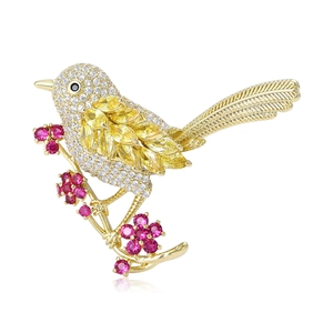 Fashion Copper Zirconia Bird Brooch For Women Elegant Animal Flower Pin Gold Plated Bird On Branch Brooch Jewelry Gift