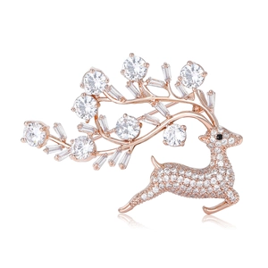 Élégante Broche de Cerf en Cuivre Micro Strass Décoration d'Animal pour Manteau Robe Bijoux de Mode pour Femmes