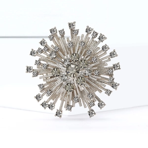Sparkling starburst crystal brooch with silver plating for women's suit and party dress