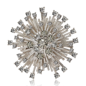Elegant Radiant Star Flower Rhinestone Brooch Pin For Women Suits Dresses Luxury Alloy Inlaid Jewelry Accessory Pin