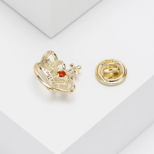 Luxury crown brooch with orange crystal and micro-pave zircons for high-end fashion suits