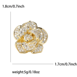 Elegant gold rose brooch with sparkling cubic zirconia crystals for women apparel