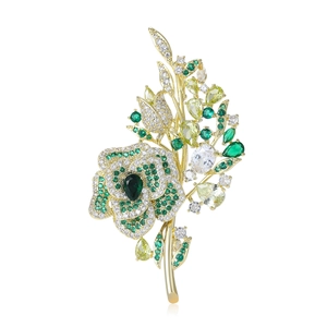 Elegant Copper Zirconia Rose Flower Brooch For Women Light Luxury Fashion Suit Coat Cheongsam Decor Pin Jewelry Accessories