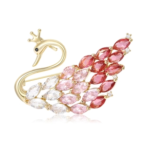 Élégante Broche Cygne pour Femmes en Cuivre Plaqué Or 14K Avec Strass Marquise en Dégradé Forme d'Animal Bijoux de Mode Cadeau