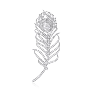 Broche en Cuivre Forme Plume avec Zirconia Élégant Micro-Incrusté Bijoux de Mode pour Femme Accessoire de Blazer