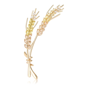 Elegant Korean Style Copper Wheat Ear Brooch For Women Micro Inlaid Rhinestone Pin For Suit Coat Wedding Party Accessory