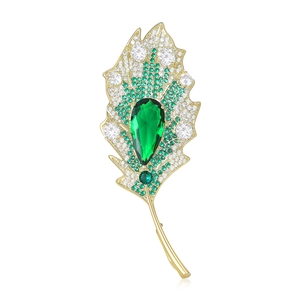 Elegant Zirconia Leaf Brooch Copper Micro Inlaid Leaf Shape Pin For Suit Coat Qipao Evening Dress Banquet Accessories Jewelry