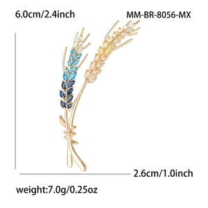 Elegant wheat stalk brooch with colorful zircon inlay on gold-plated metal for women
