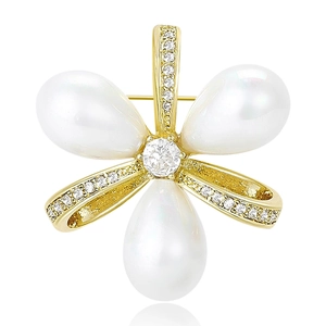 Élégante Broche Nœud Papillon Künstliche Perle Pour Femme Tempérament Mode Zircone Florale Alliage Or Argent Plaqué Broche Pour Robe Banquet