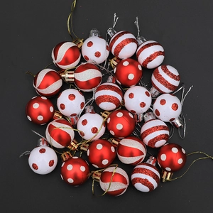 24pcs Red and White Painted Mini Christmas Ball Set for Tree Decoration