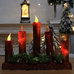 Pont de Bougies de Noël LED à Paillettes Rouges à Piles Arche de Bougies Sans Flamme Avec Décoration de Houx Décor de Table