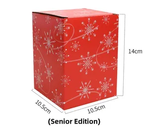 Red Christmas gift box with Santa motif and snowflakes, dimensions 14x10.5x10.5cm