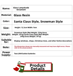Detailed size specifications for Santa and Snowman glass globe lamp ornaments
