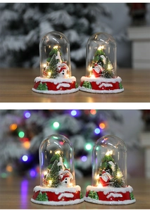 Detailed view of 2-piece Christmas glass dome lights with LED Santa and Snowman scenes