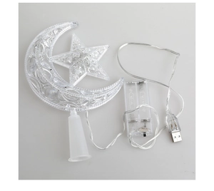Dettaglio del puntale per albero LED stella e luna con alimentazione USB e batteria