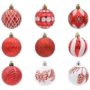 Set of 9 red and white mixed patterns Christmas ball ornaments for festive tree decoration