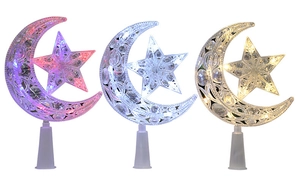 Puntale per albero LED a stella e luna in rosa, bianco e giallo caldo decorativo
